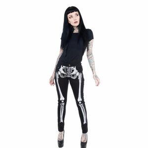 Edgy Skeleton Print Black unisex Skinny Pants